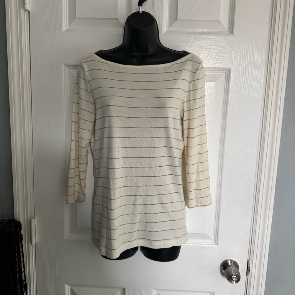 3 for $15 Striped Cream and Gold Women's Top